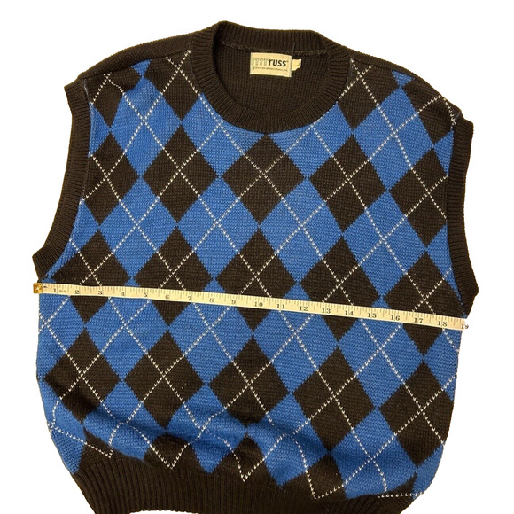 Vintage Rrrrruss Russ Togs Pullover Argyle Sweater Vest Sz Large Black Retro 80s - Picture 3 of 7